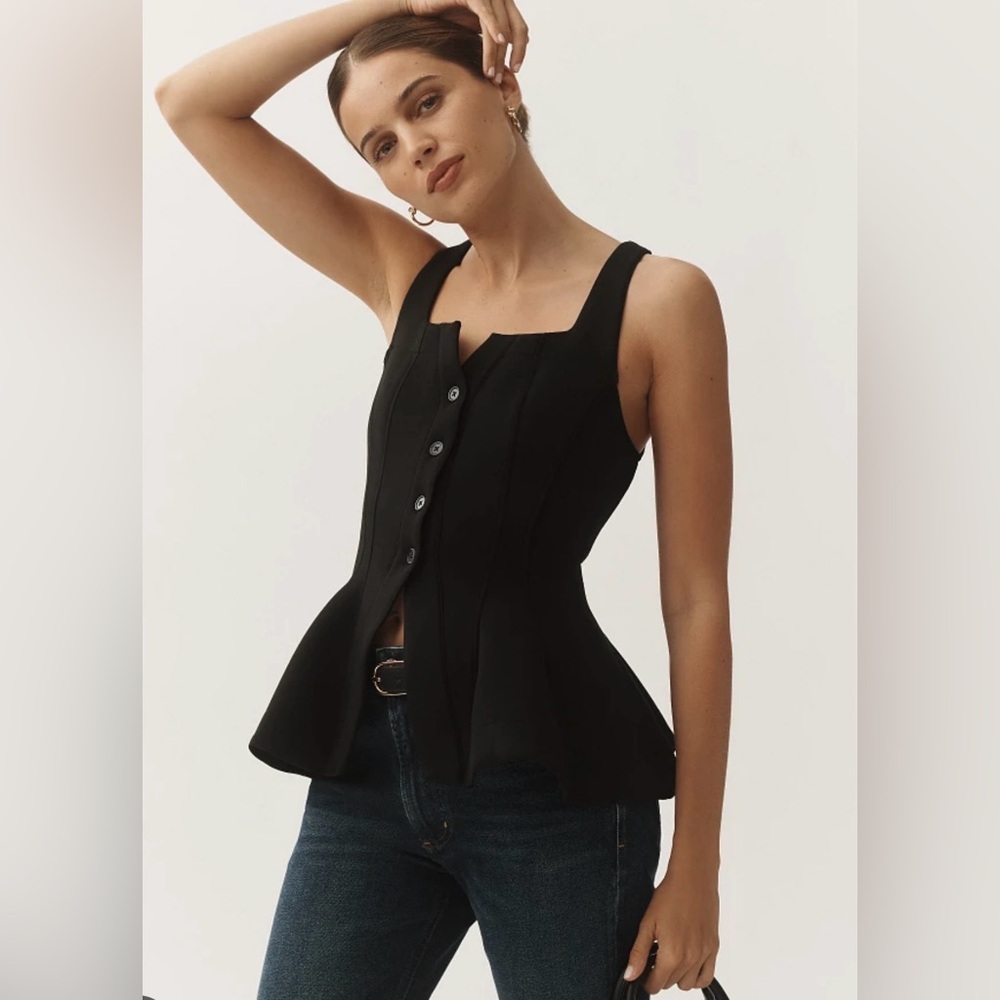 NWOT Anthropologie Black Button Front Corset Scuba Vest/Top